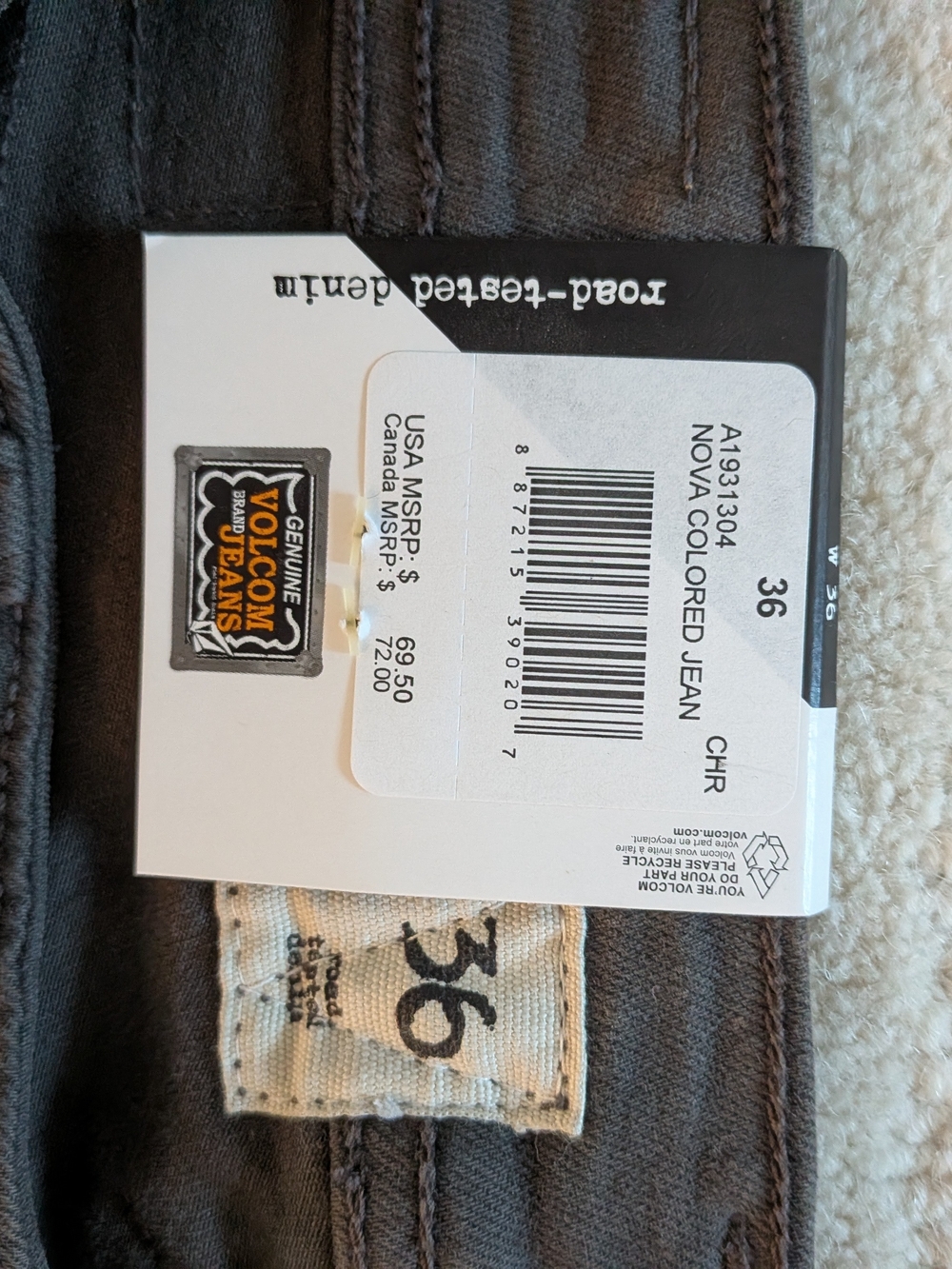 Volcom Men's Skinny Jeans in Gray/Black - Picture 3 of 7